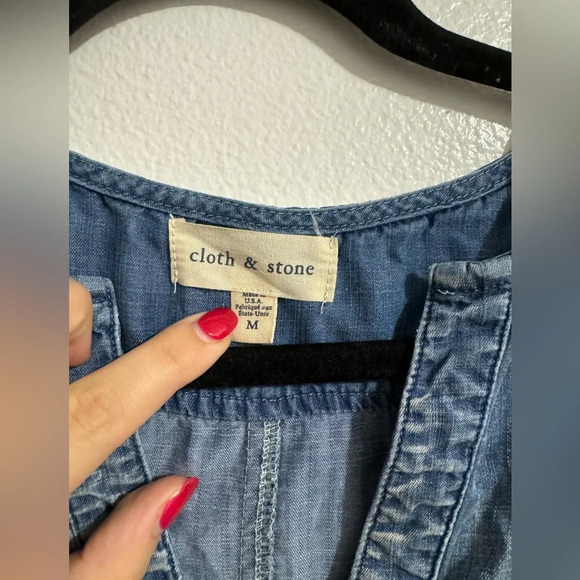 Cloth and stone women mini medium wash denim tunic dress v neck size medium blue - Picture 2 of 3